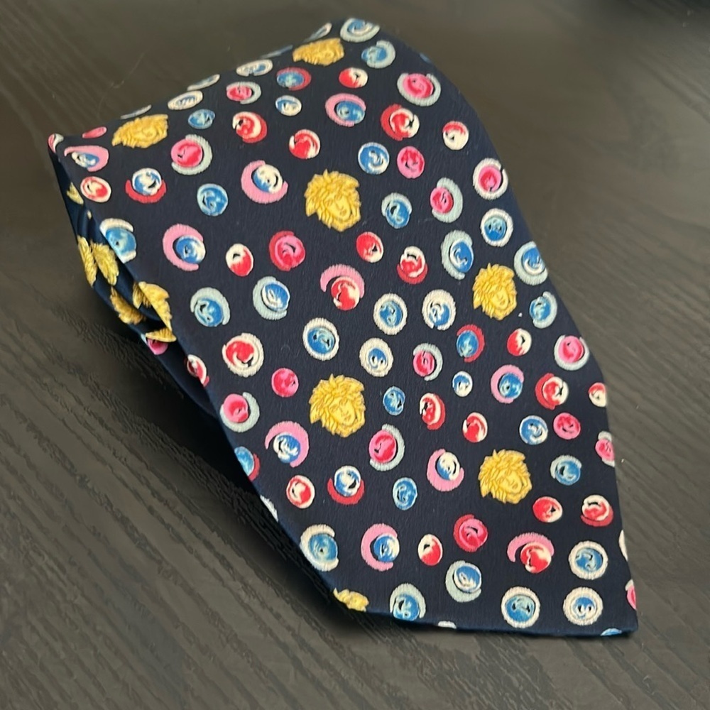 Vintage Gianni Versace Silk Tie – Medusa & Polka Dot Pattern – Handmade in Spain